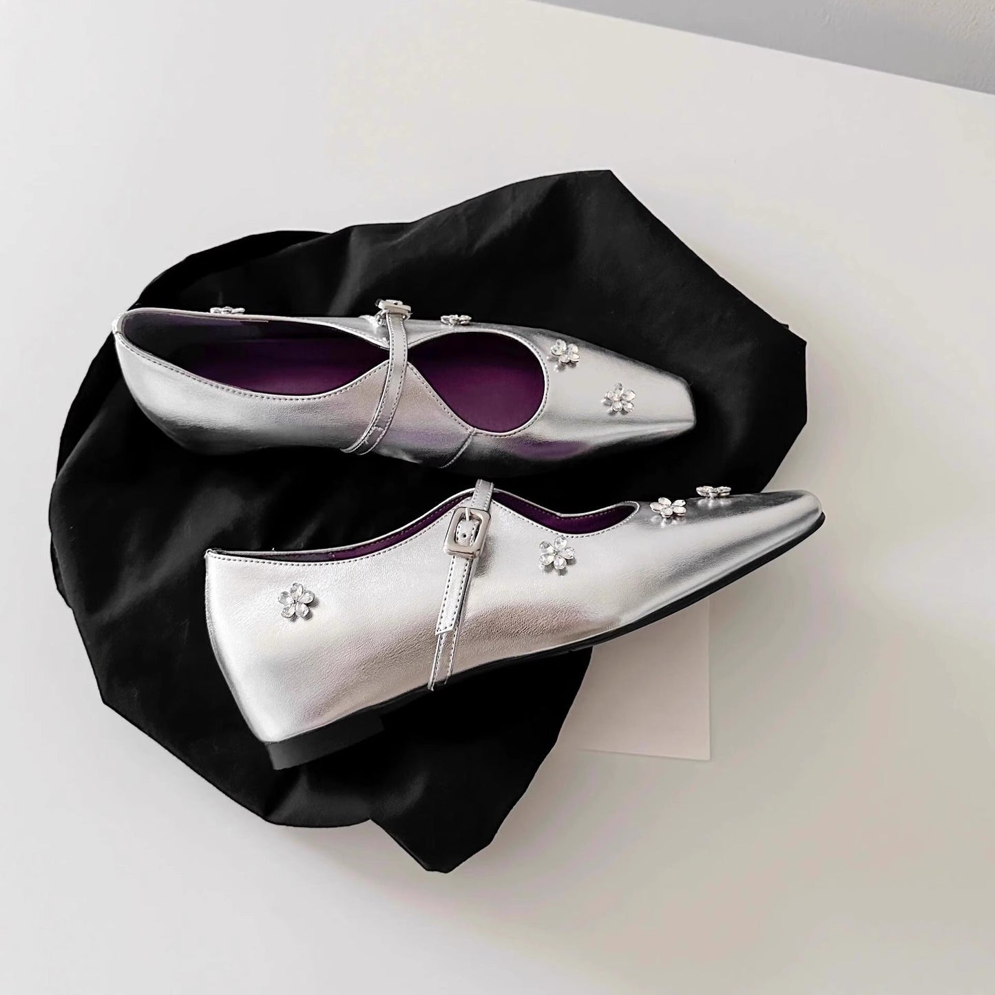 Damen Slingback Ballerinas Schuhe Blumen Applikationen Komfortabsatz