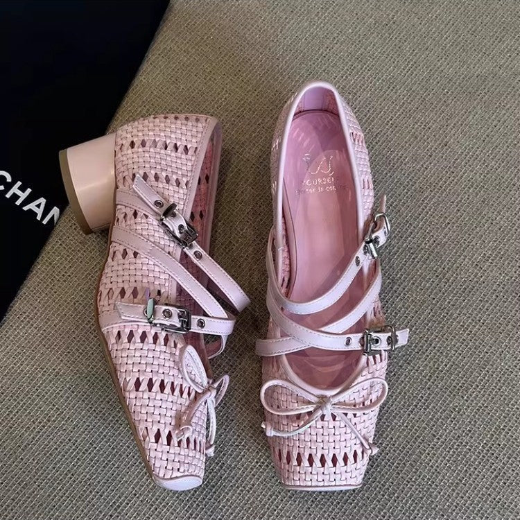 Damen Slingback Schuhe Geflochtenes Leder