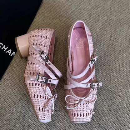 Damen Slingback Schuhe Geflochtenes Leder