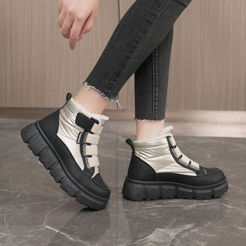 Damen Winterstiefel Gefüttert Warm Robust Klettverschluss