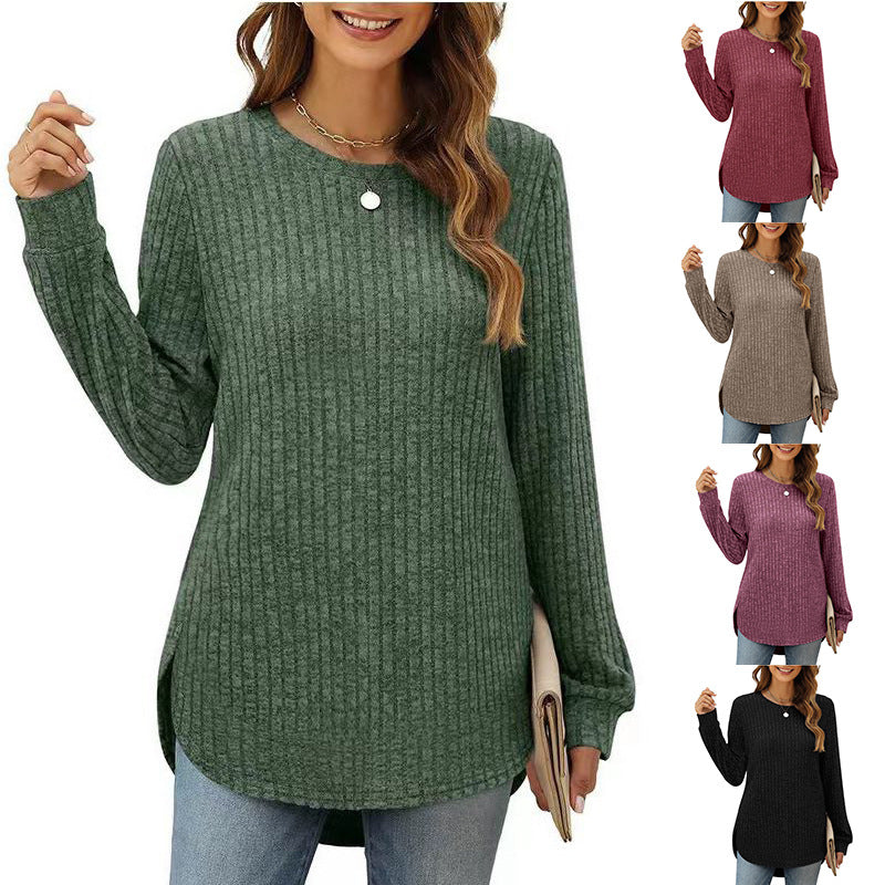 Damen Pullover Rundhals Bequem Mit Schlitzen - Norvielle