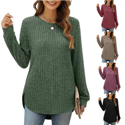Damen Pullover Rundhals Bequem Mit Schlitzen - Norvielle