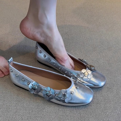Damen Ballerinas Blumenmuster Komfort Innensohle