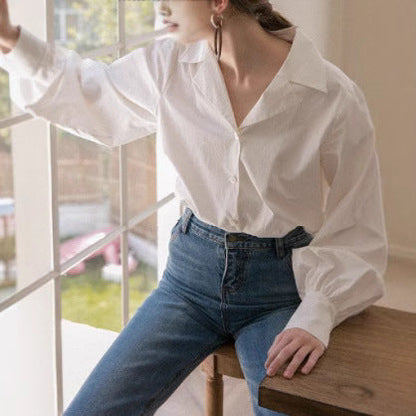 Damen Bluse Puffärmel Elegant Modern