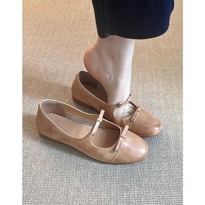 Damen Ballerinas Leder Bequem Riemenverschluss