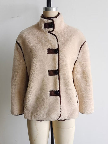 Damen Teddyjacke Stehkragen Warm mit Taschen