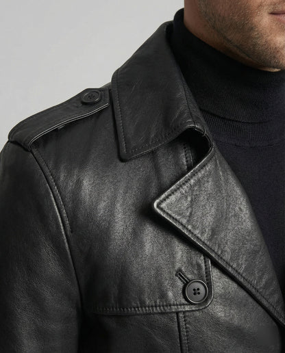 Herren Trenchcoat Slimfit Kunstleder Modern