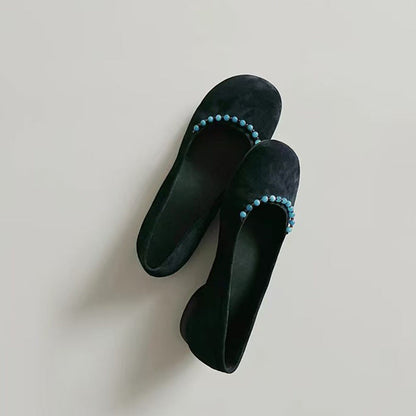 Damen Ballerinas mit Pom-Pom Detail