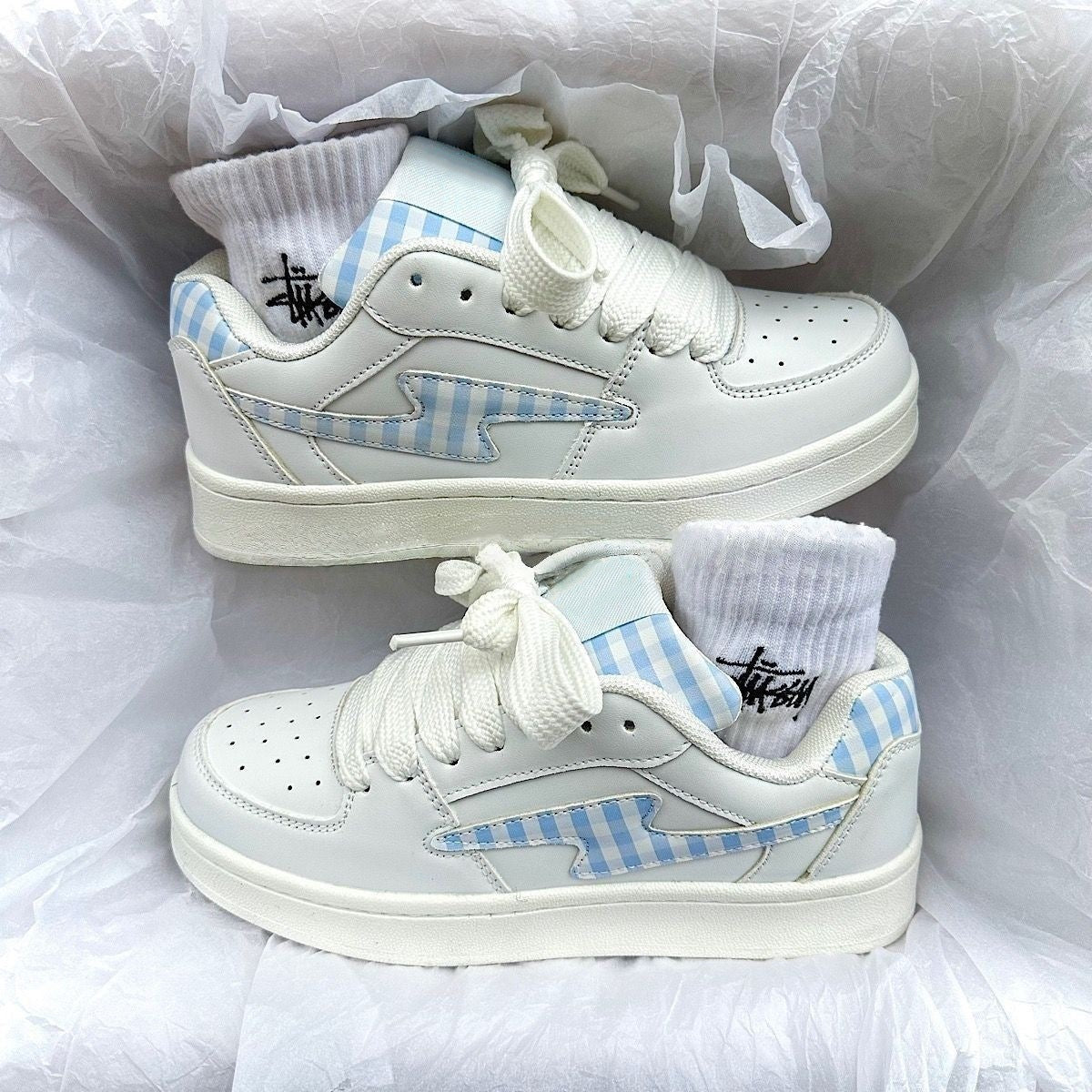 Damen Sneaker Kariert Bequem Sport