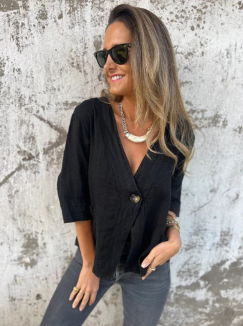 Damen Leinenblazer Kurzarm Leicht