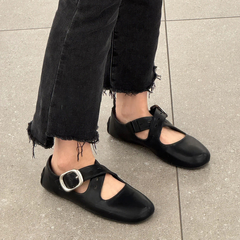 Damen Ballerinas Komfortschuhe Riemenverschluss Bequem