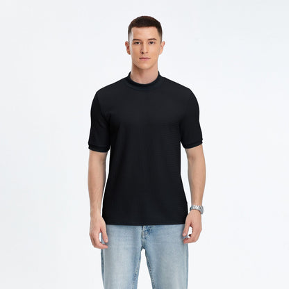 Herren T-Shirt Kurzarm Stehkragen Strukturstoff