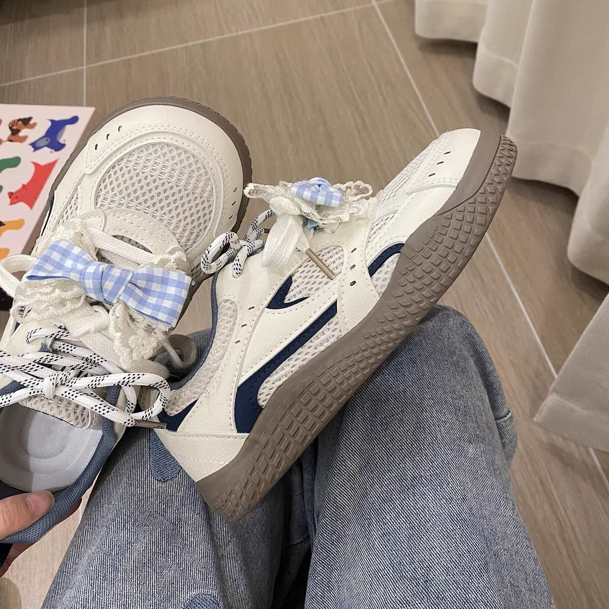Damen Sneaker Karomuster Atmungsaktiv Schwarz - Norvielle