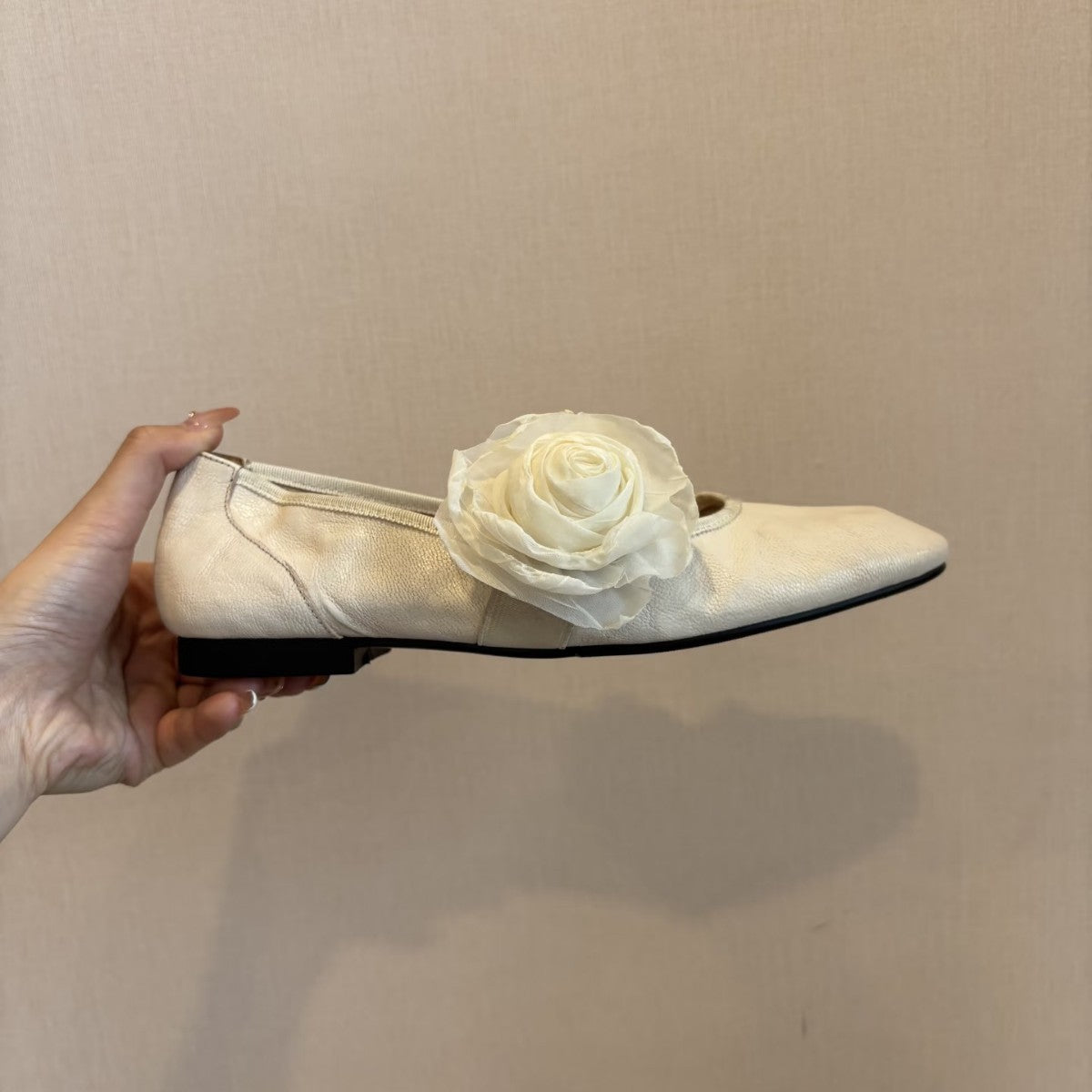 Damen Ballerinas Bequem Blumenapplikation