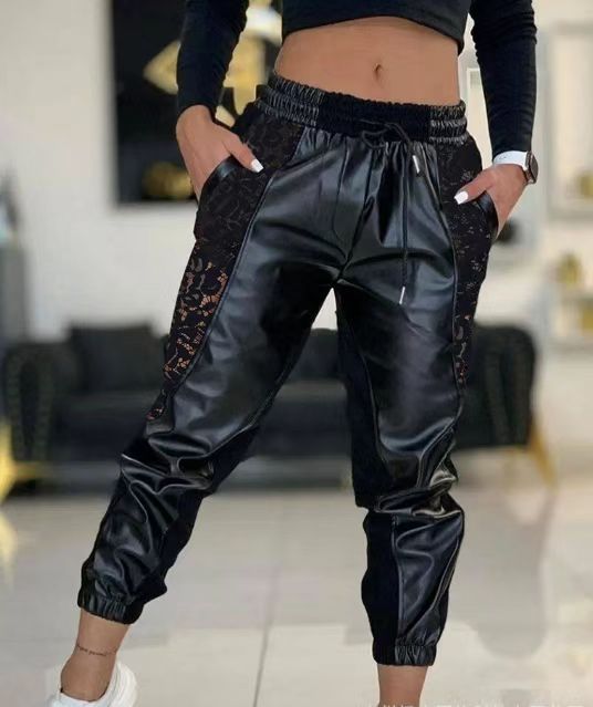 Damen Jogginghose Elastisch Spitzeinsätze