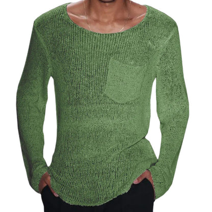 Herren Pullover Offene Maschen Lässig Brusttasche