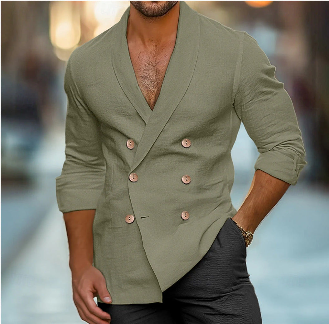 Herren Leinenjacke Elegant Doppelknopfleiste Sommer