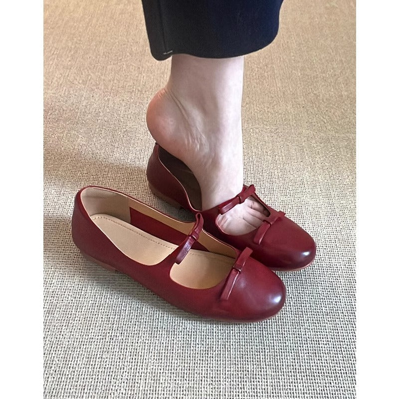 Damen Ballerinas Leder Bequem Riemenverschluss - Norvielle