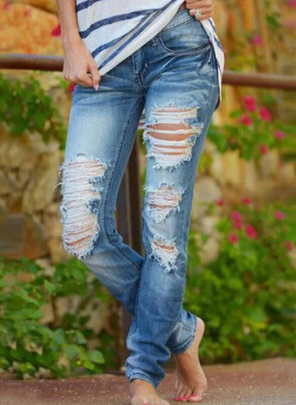 Damen Ripped Jeans Lässig Ausgefranste Jeans