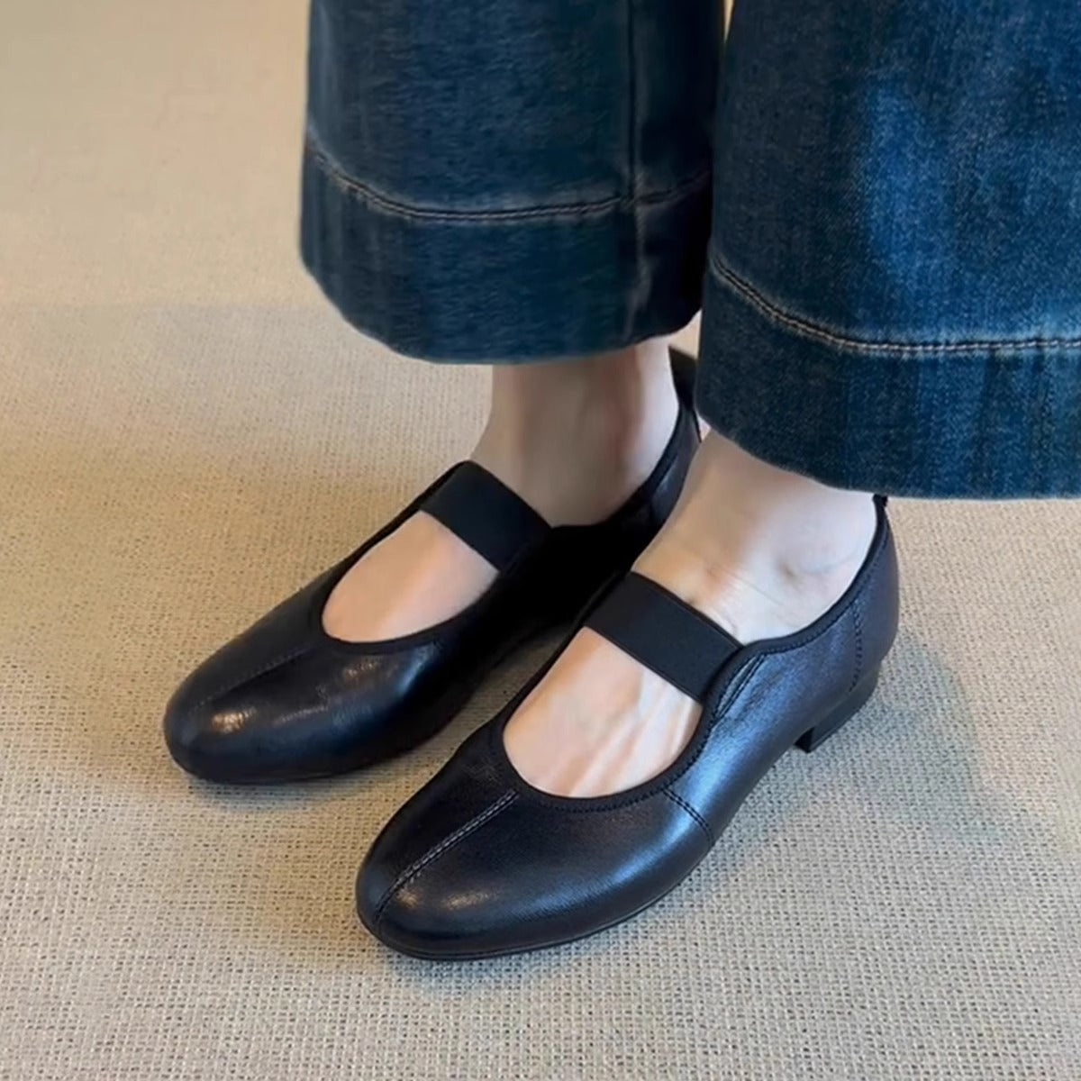 Damen Ballerinas Elastisches Leder Bequem