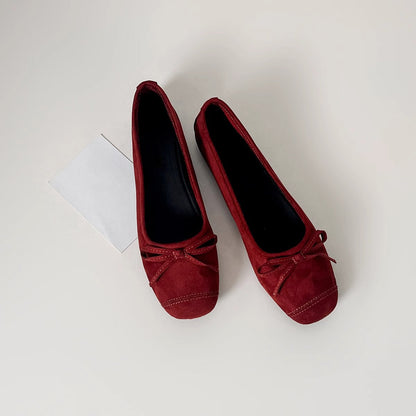 Damen Ballerinas Wildleder Schleife