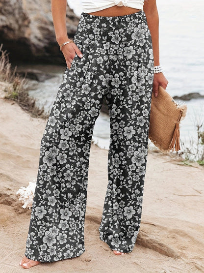 Damen Strandhose Bequem Elastisch Floral