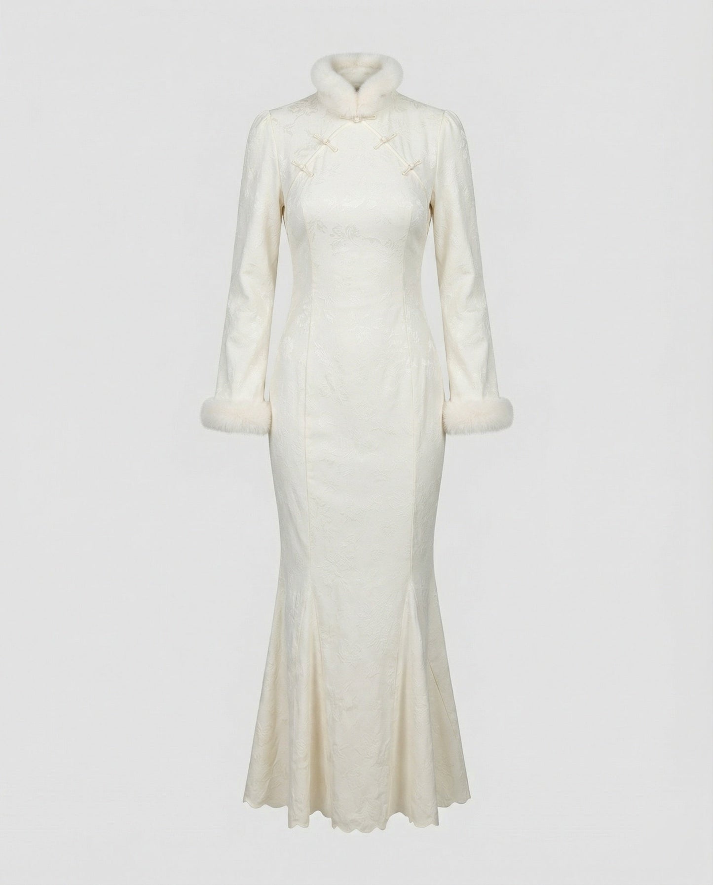 Damen Kleid Modern Stehkragen Pelzbesatz