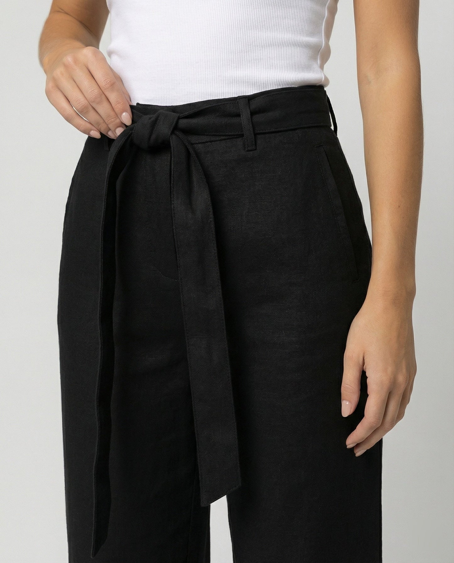 Damen Leinenhose High Waist Weitbein