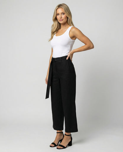 Damen Leinenhose High Waist Weitbein