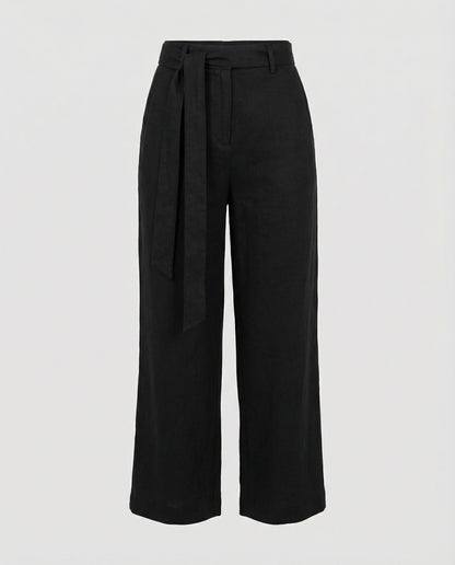 Damen Leinenhose High Waist Weitbein