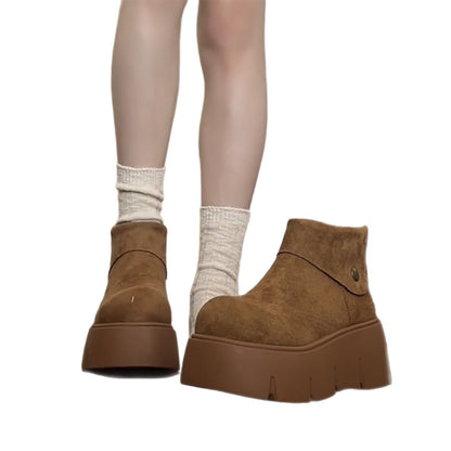 Damen Plateau-Stiefeletten Mit Druckknöpfen Hoch