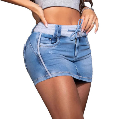 Damen Minirock Denim Stretch Elastisch Blau