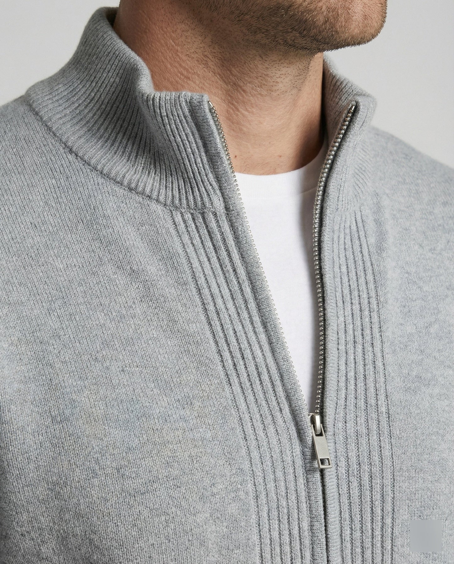 Herren Strickjacke Cardigan Grau Mit Reißverschluss