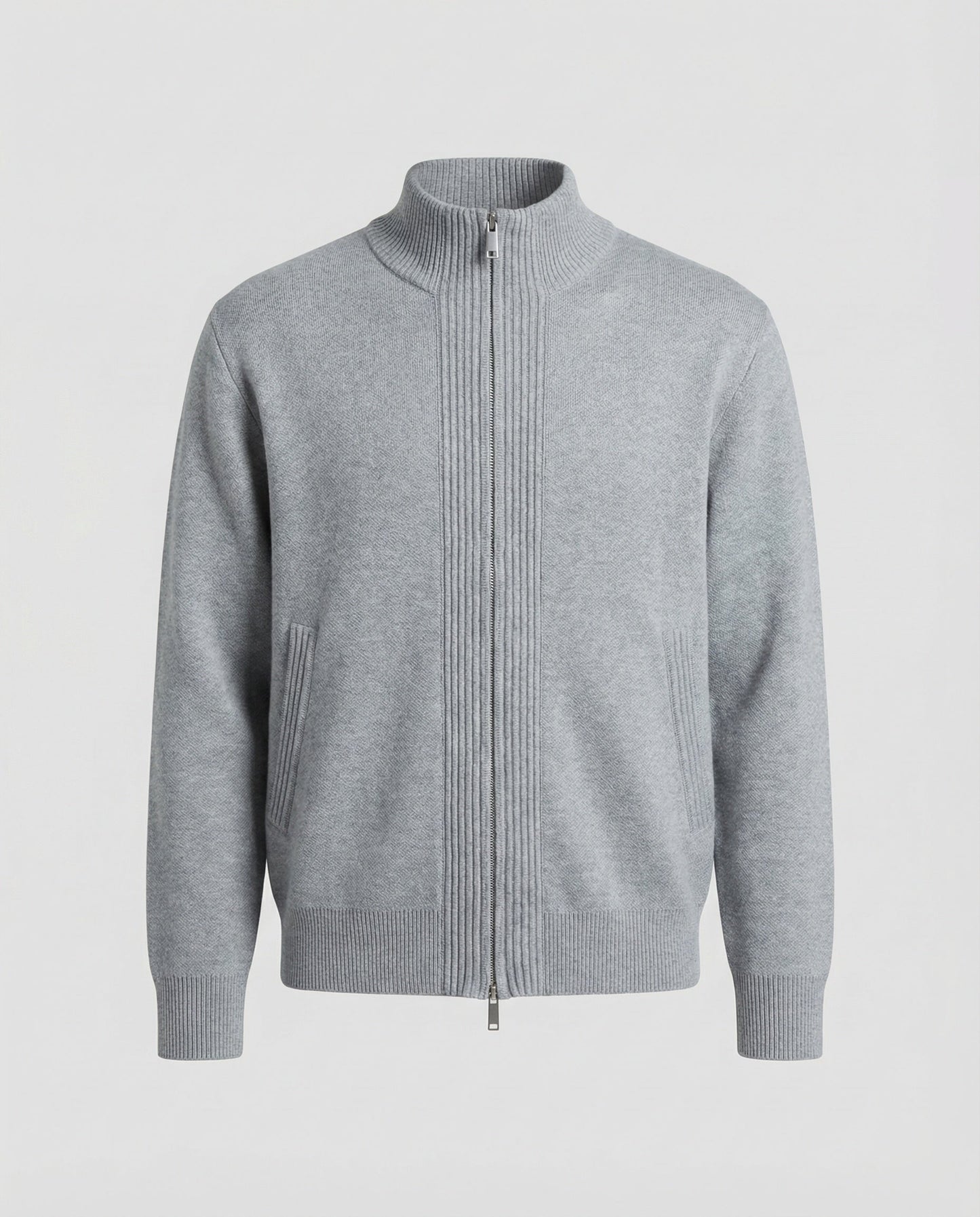 Herren Strickjacke Cardigan Grau Mit Reißverschluss