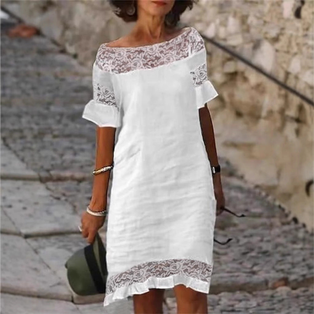 Damen Sommerkleid Leichtes Spitzenkleid Modern Weiß - Norvielle