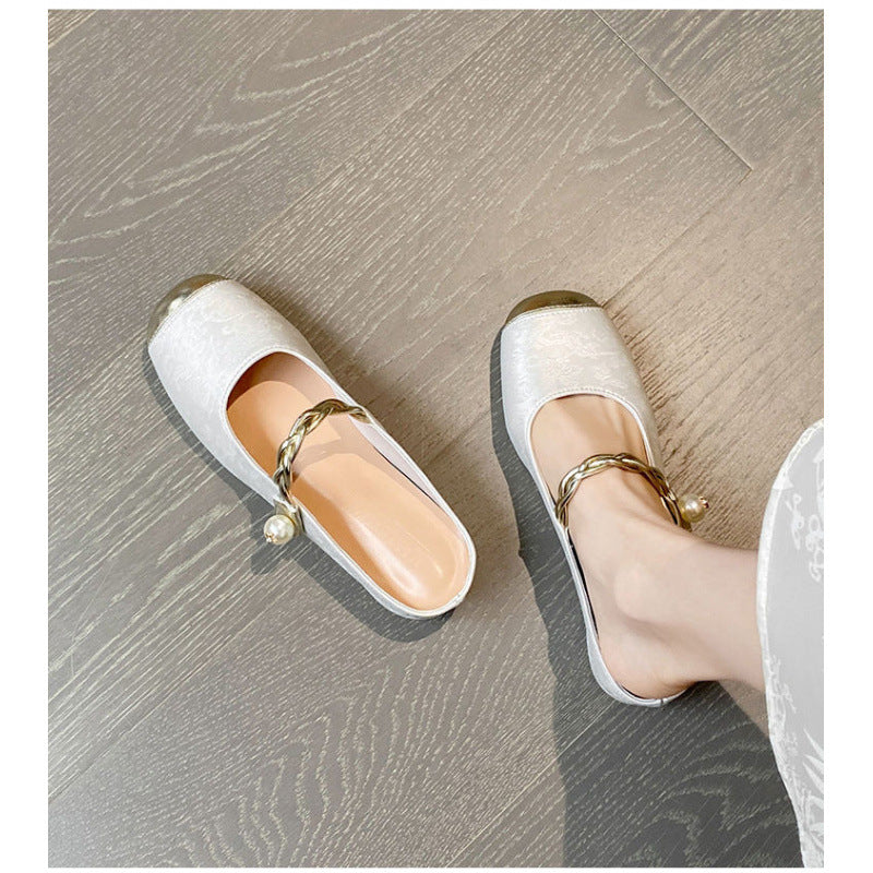 Damen Slides Perlenschmuck Elegante Sandalen