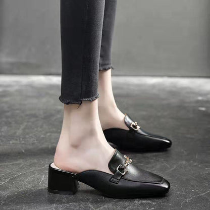 Damen Mules Schuhe Blockabsatz Schnalle