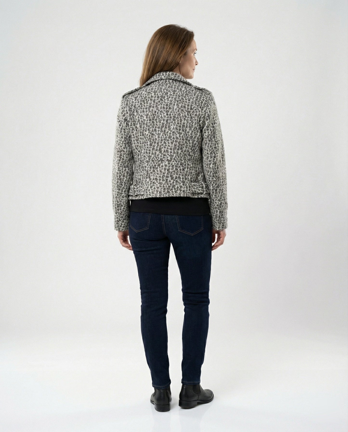 Damen Lederjacke Bikerstyle Tiermuster Slim Fit