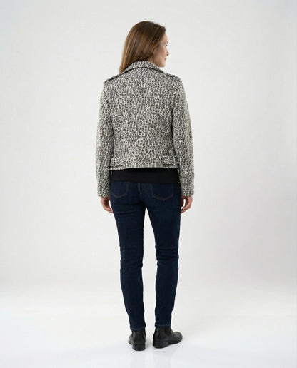 Damen Lederjacke Bikerstyle Tiermuster Slim Fit