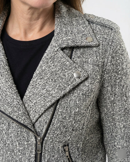 Damen Lederjacke Bikerstyle Tiermuster Slim Fit