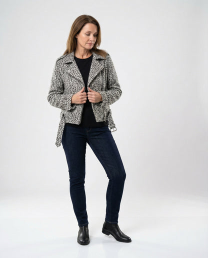 Damen Lederjacke Bikerstyle Tiermuster Slim Fit