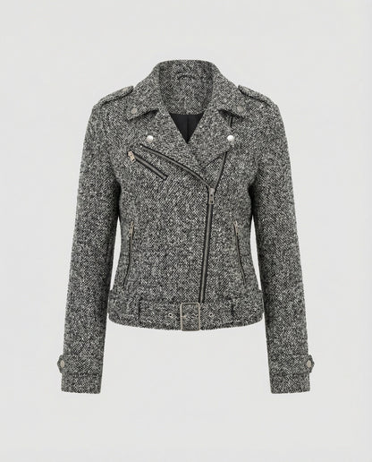 Damen Lederjacke Bikerstyle Tiermuster Slim Fit