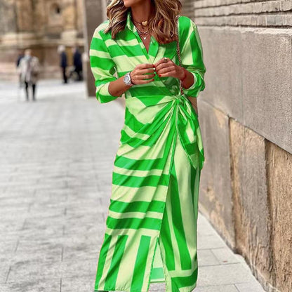 Damen Maxikleid Asymmetrisch Streifen Lang Modern