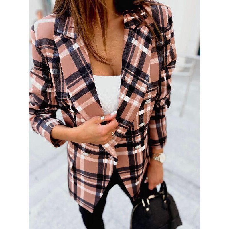 Damen Blazer Karierter Doppelreiher Elegant