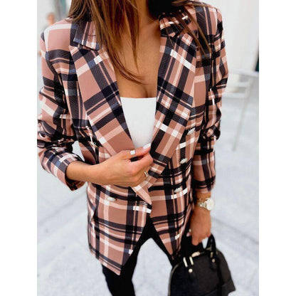 Damen Blazer Karierter Doppelreiher Elegant