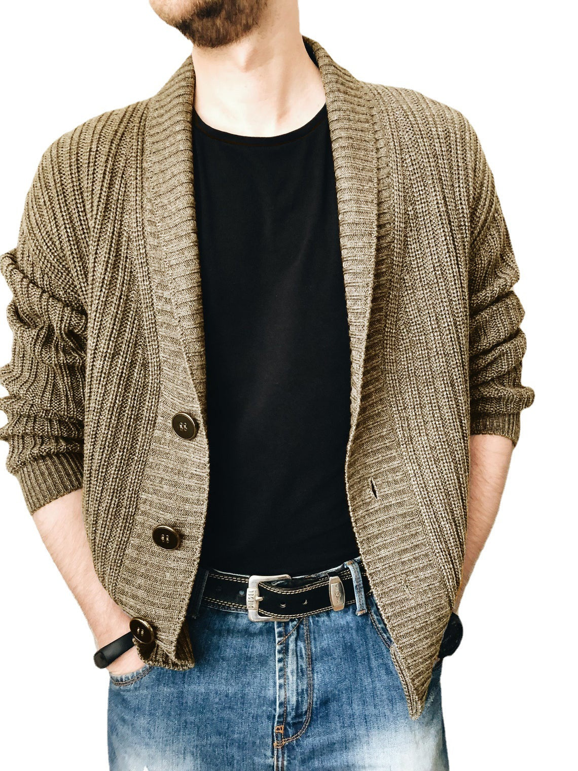Herren Strickjacke Modern Schalkragen Knöpfe