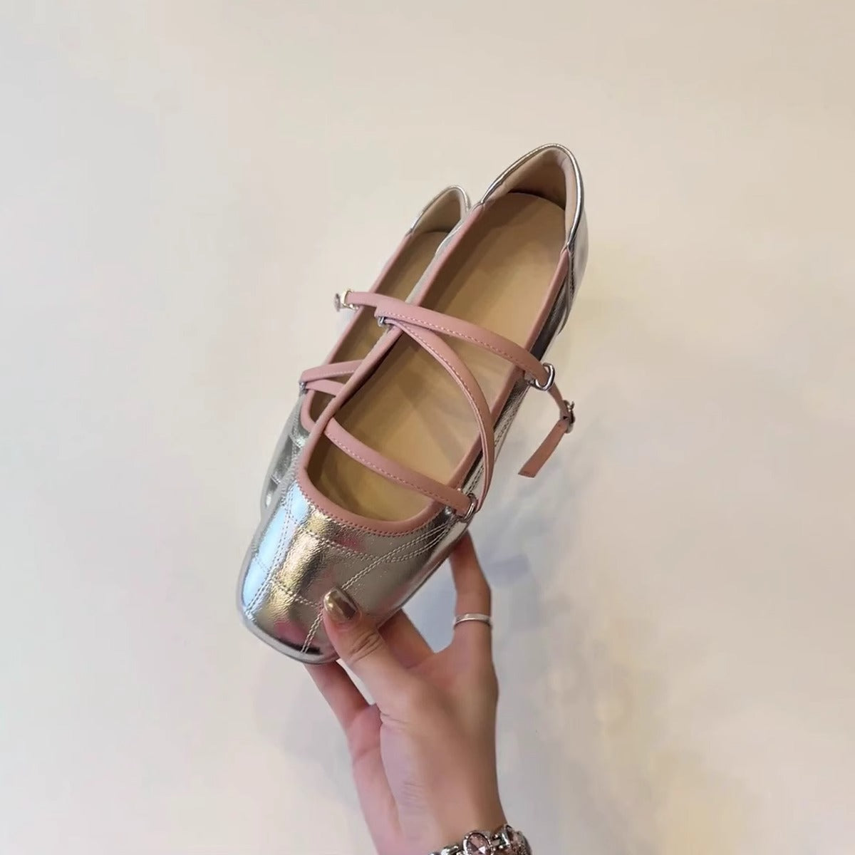 Damen Ballerinas Glänzend Kreuzriemen Schuhe