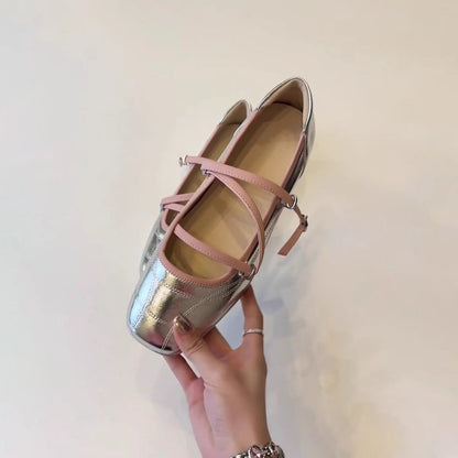 Damen Ballerinas Glänzend Kreuzriemen Schuhe
