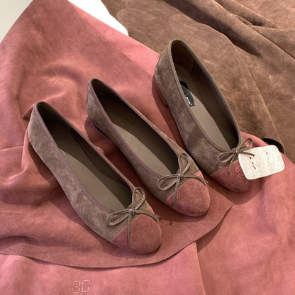 Damen Ballerinas Wildleder Schleife
