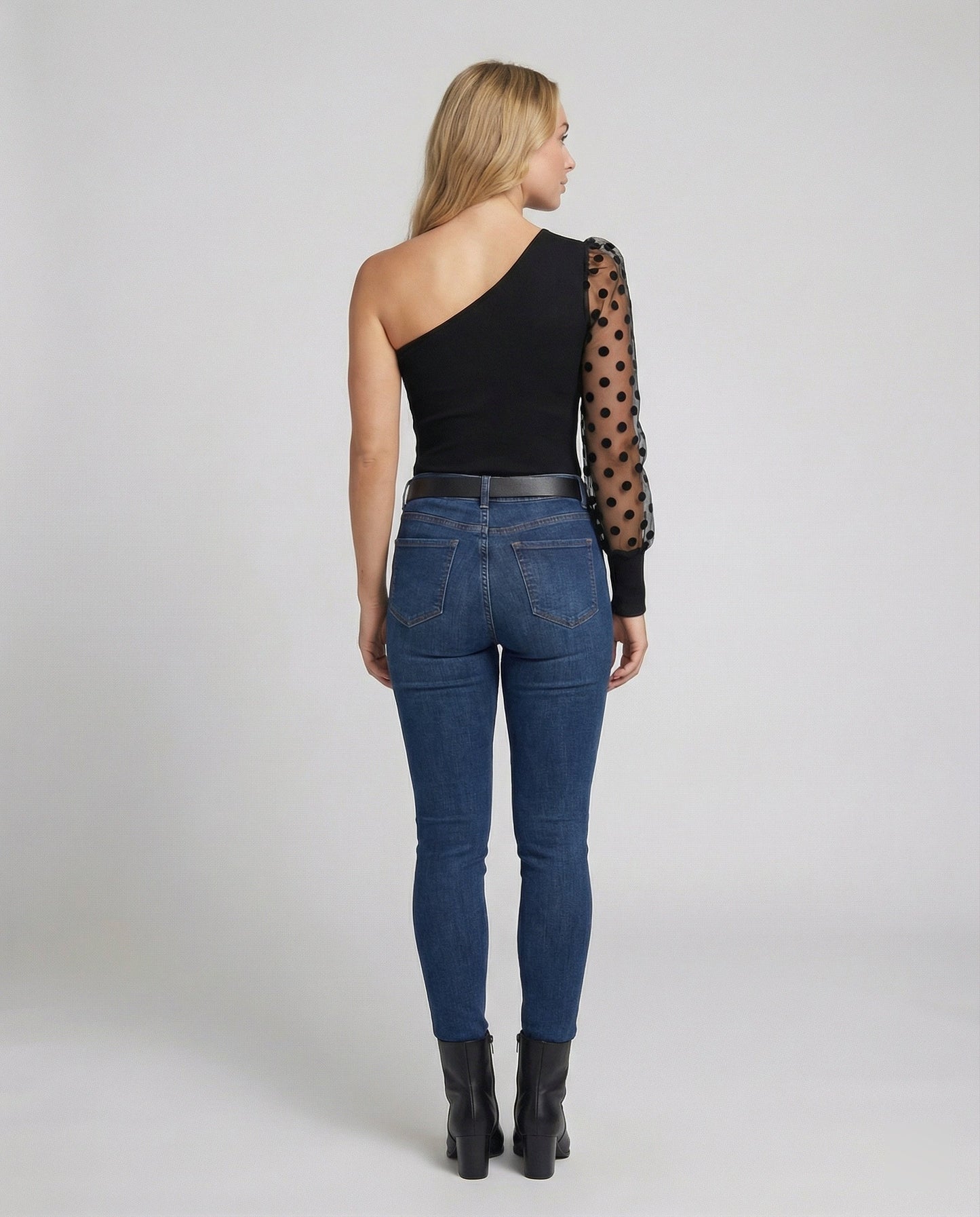 Damen Bodysuit Asymmetrisch Puffärmel Eleganz